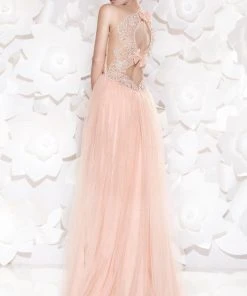 Tarik Ediz - Ruched Illusion Jewel Neck Gown 92517