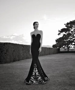 Tarik Ediz - Sheer Boat Neck Evening Gown 92612 Formal Gowns