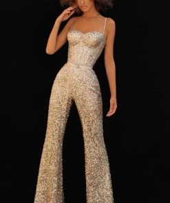 Formal Gowns Tarik Ediz - Sweetheart Sequin Evening Jumpsuit 51163 - 1 Pc Pink In Size 6 Available