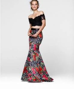 Formal Gowns Tarik Ediz - Two Piece Floral Dress 50029