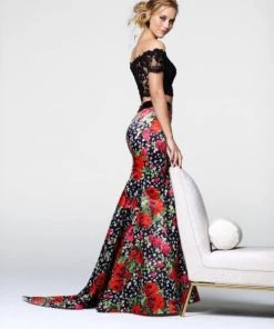 Formal Gowns Tarik Ediz - Two Piece Floral Dress 50029