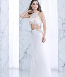 Formal Gowns Tarik Ediz - Two Piece Fringe Gown 50047