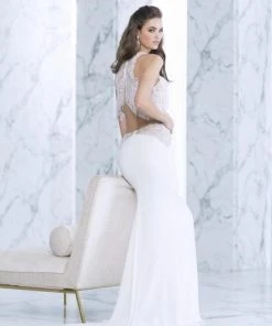 Formal Gowns Tarik Ediz - Two Piece Fringe Gown 50047