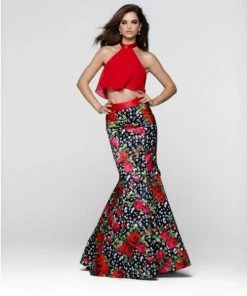 Formal Gowns Tarik Ediz - Two Piece Halter Gown 50034