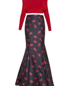 Formal Gowns Tarik Ediz - Two-Piece Print Off-The-Shoulder Neck Dress 50112