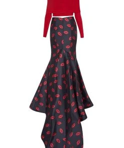 Formal Gowns Tarik Ediz - Two-Piece Print Off-The-Shoulder Neck Dress 50112