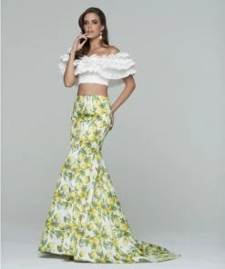 Tarik Ediz - Two Piece Ruffled Long Dress 50079 Formal Gowns