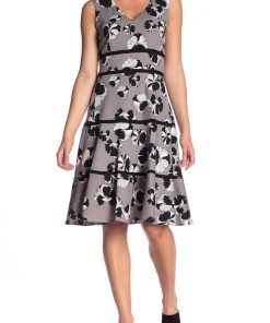 Taylor - 1169M Floral Print V Neck Sleeveless Crepe Dress Cocktail Dresses