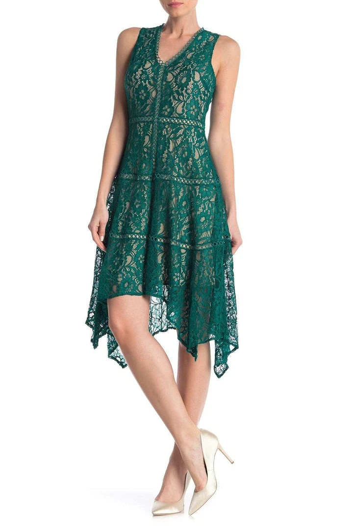 Cocktail Dresses Taylor - 1219M Sleeveless Floral Lace Handkerchief Hem Dress 4 Cocktail Dresses Taylor - 1219M Sleeveless Floral Lace Handkerchief Hem Dress
