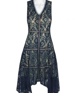 Cocktail Dresses Taylor - 1219M Sleeveless Floral Lace Handkerchief Hem Dress