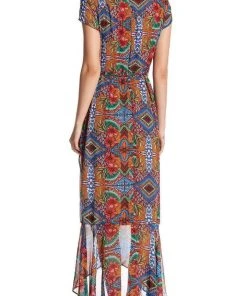 Taylor - 9045MJ Abstract Chiffon Wrap Dress
