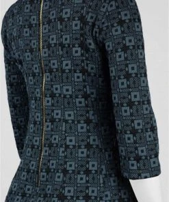 Taylor - 9209M V Neck Jacquard Quarter Length Sleeve Short Dress