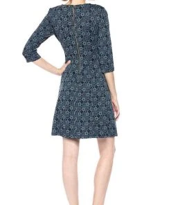 Taylor - 9209M V Neck Jacquard Quarter Length Sleeve Short Dress