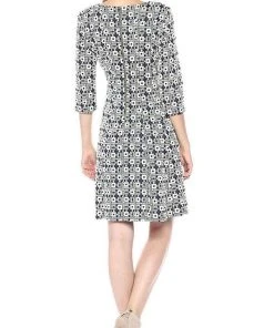 Taylor - 9209M V Neck Jacquard Quarter Length Sleeve Short Dress
