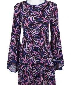 Cocktail Dresses Taylor - 9338M Long Bell Sleeve Printed A-Line Dress