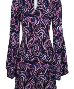 Cocktail Dresses Taylor - 9338M Long Bell Sleeve Printed A-Line Dress