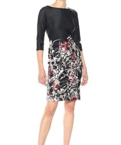 Taylor - 9344M Floral Print Bateau Scuba Sheath Dress Cocktail Dresses