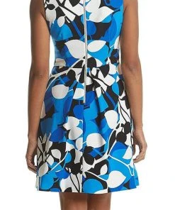 Taylor - 9612MJ Printed Jewel Neck Pleated A-line Dress Cocktail Dresses