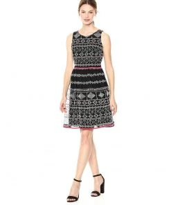 Cocktail Dresses Taylor - 9722M Sleeveless Piped Multi-Print A-Line Dress