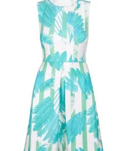 Taylor - 9766MJ Sleeveless Palm Print Pleated Dress 9 Taylor - 9766MJ Sleeveless Palm Print Pleated Dress
