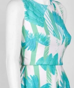 Taylor - 9766MJ Sleeveless Palm Print Pleated Dress 11 Taylor - 9766MJ Sleeveless Palm Print Pleated Dress