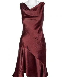 Taylor - 9973M Cowl Neck Satin Asymmetrical Hemmed Dress