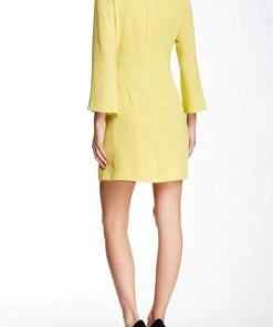 Cocktail Dresses Taylor - Bell Sleeves V-Neck Short Crepe Dress 7038M