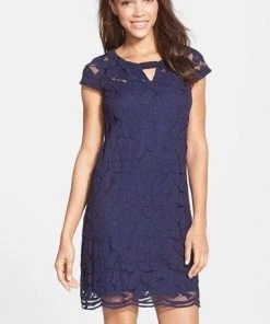 Cocktail Dresses Taylor Floral Lace Cutout Dress 5448M -1 Pc Navy In Size 6 Available
