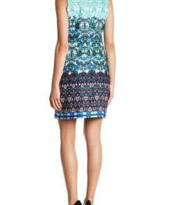 Taylor - Multi-Print Scuba Dress 9173MJ - 1 Pc Turq Multi In Size 8 Available