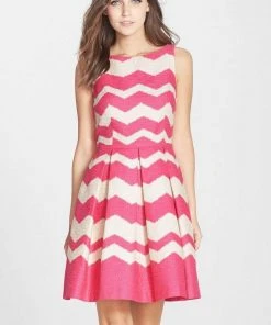 Taylor - Pleated Chevron Jacquard Dress 5445M 11 Taylor - Pleated Chevron Jacquard Dress 5445M