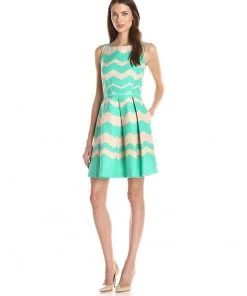 Taylor - Pleated Chevron Jacquard Dress 5445M