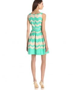 Taylor - Pleated Chevron Jacquard Dress 5445M