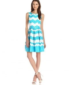 Taylor - Pleated Chevron Jacquard Dress 5445M 9 Taylor - Pleated Chevron Jacquard Dress 5445M