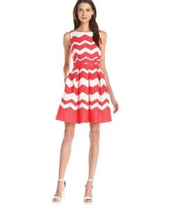 Taylor - Pleated Chevron Jacquard Dress 5445M 10 Taylor - Pleated Chevron Jacquard Dress 5445M
