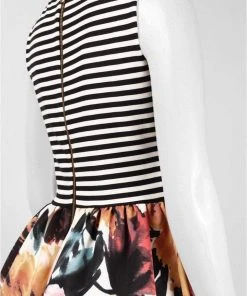 Taylor - Stripe And Floral Print A-line Dress 5997M