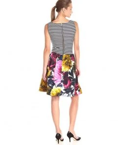 Taylor - Stripe And Floral Print A-line Dress 5997M