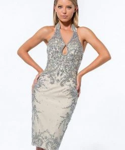 Terani Couture - 151C0214A Sequined High Halter Cocktail Dress