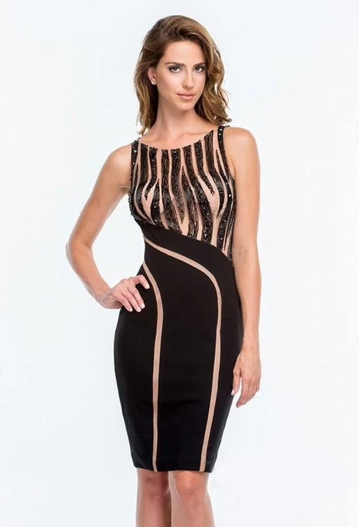 Cocktail Dresses Terani Couture - 151C0226A Ornate Striped Sheath Dress 3 Cocktail Dresses Terani Couture - 151C0226A Ornate Striped Sheath Dress