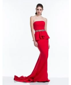 Terani Couture - 151E0447A Strapless Peplum Trumpet Gown Formal Gowns