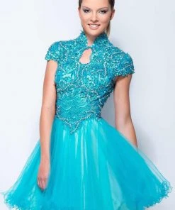 Terani Couture - 151P0024A Lace High Neck A-line Dress Cocktail Dresses