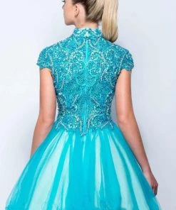 Terani Couture - 151P0024A Lace High Neck A-line Dress Cocktail Dresses