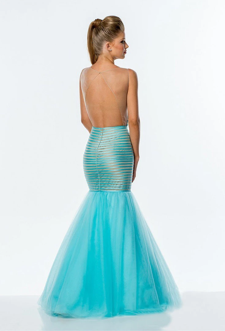 Terani Couture - 151P0106B Striped Patterned Mermaid Gown Plus Size Dresses 5 Terani Couture - 151P0106B Striped Patterned Mermaid Gown Plus Size Dresses