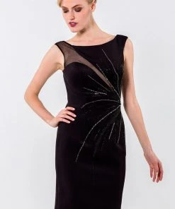 Terani Couture - 1523C1098A Bejeweled Bateau Neck Column Dress Cocktail Dresses