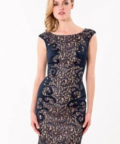 Terani Couture - 1523C1100A Lace Embellished Bateau Sheath Dress