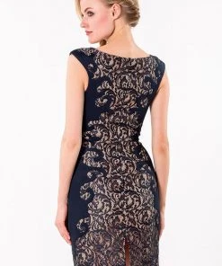 Terani Couture - 1523C1100A Lace Embellished Bateau Sheath Dress