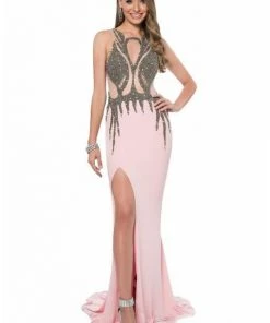 Terani Couture - 1612P0598A Beaded Illusion Halter Sheath Dress