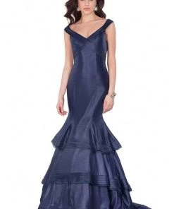 Terani Couture - 1623E1655 Off-Shoulder/V-neck Ruffled Mermaid Dress