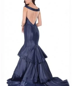 Terani Couture - 1623E1655 Off-Shoulder/V-neck Ruffled Mermaid Dress