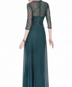 Terani Couture - 1623M1860 Quarter Sleeve Shimmering Long Gown - 1 Pc Hunter Green In Size 10 Available