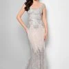 Formal Gowns Terani Couture - 1713M3505 Embroidered Lace Portrait Mermaid Gown - 1 Pc Gunmetal Nude In Size 4 Available